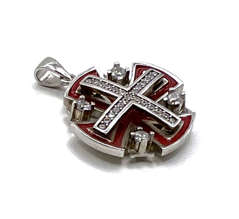Sterling Silver Enamel Jerusalem Cross Pendant